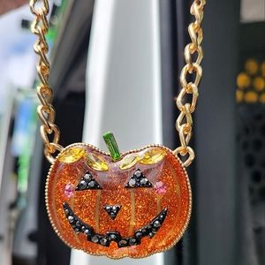 NWT Betsey Johnson Chunky Glitter Pumpkin Necklace